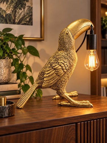Vintage gold bird table lamp - table,