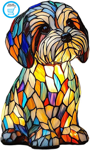 Stained dog lamp vintage - dog, lamp,