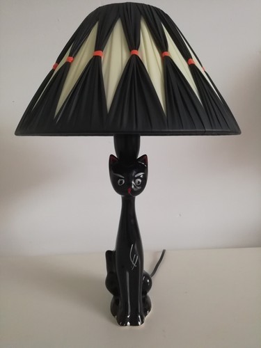 Vintage 50s 60s black cat - , lamp