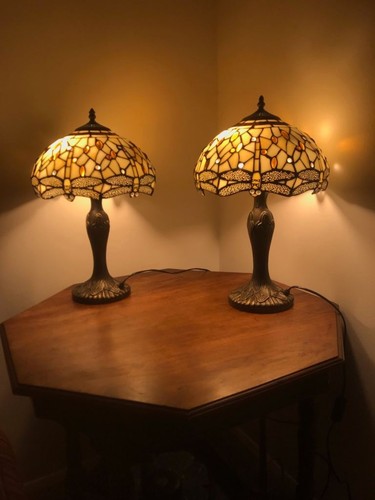 Vintage pair tiffany lamps - vintage, of